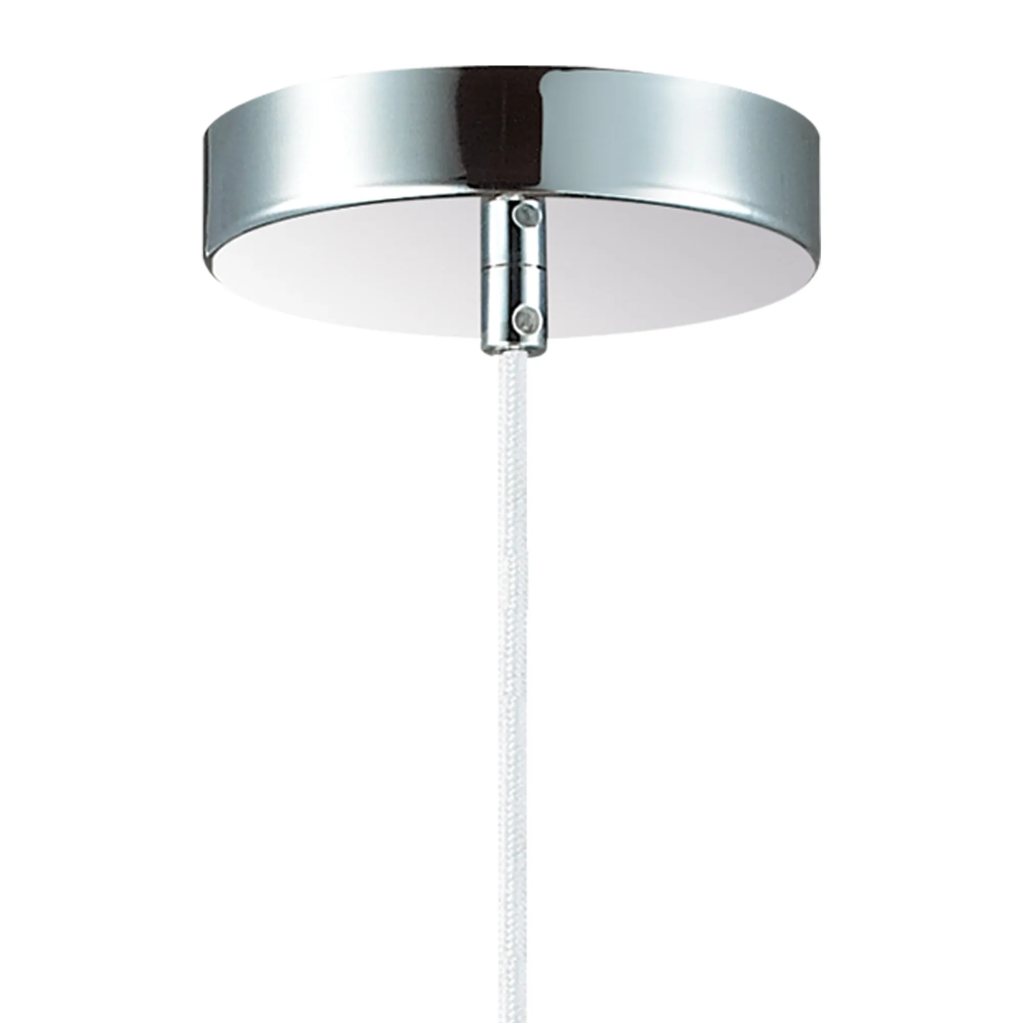 Dreifa 1.5m Single Pendant, 1 x E27, Polished Chrome/White Braided Cable (Maximum Load 1.5kg) D0175  Deco Dreifa Pendant